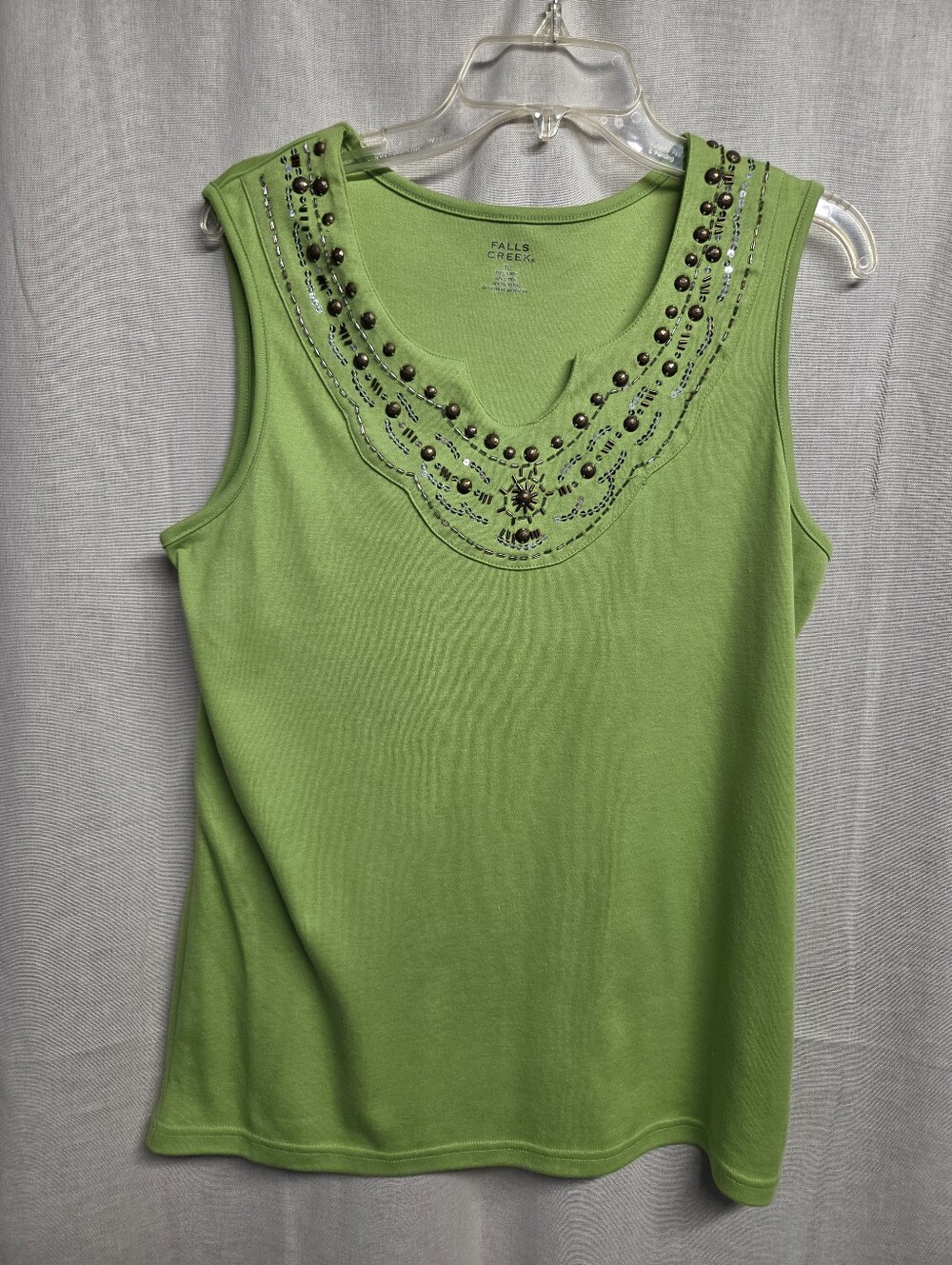 Falls Creek Bright Lime Green Beaded Scoop Neck Tank